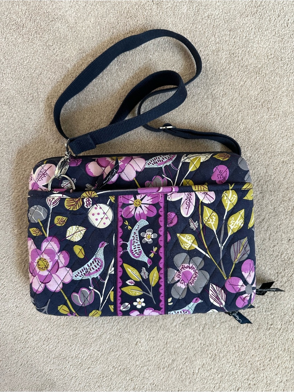 Vera Bradley Floral Quilted Crossbody hard shell iPad case in Navy and Purple